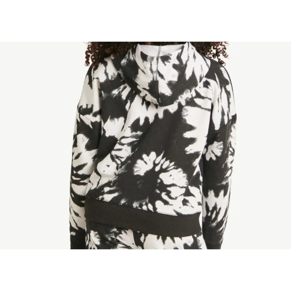 Justice Girls Everyday Faves Fleece Hoodie Sweatshirt‎ Black White Large (12/14)